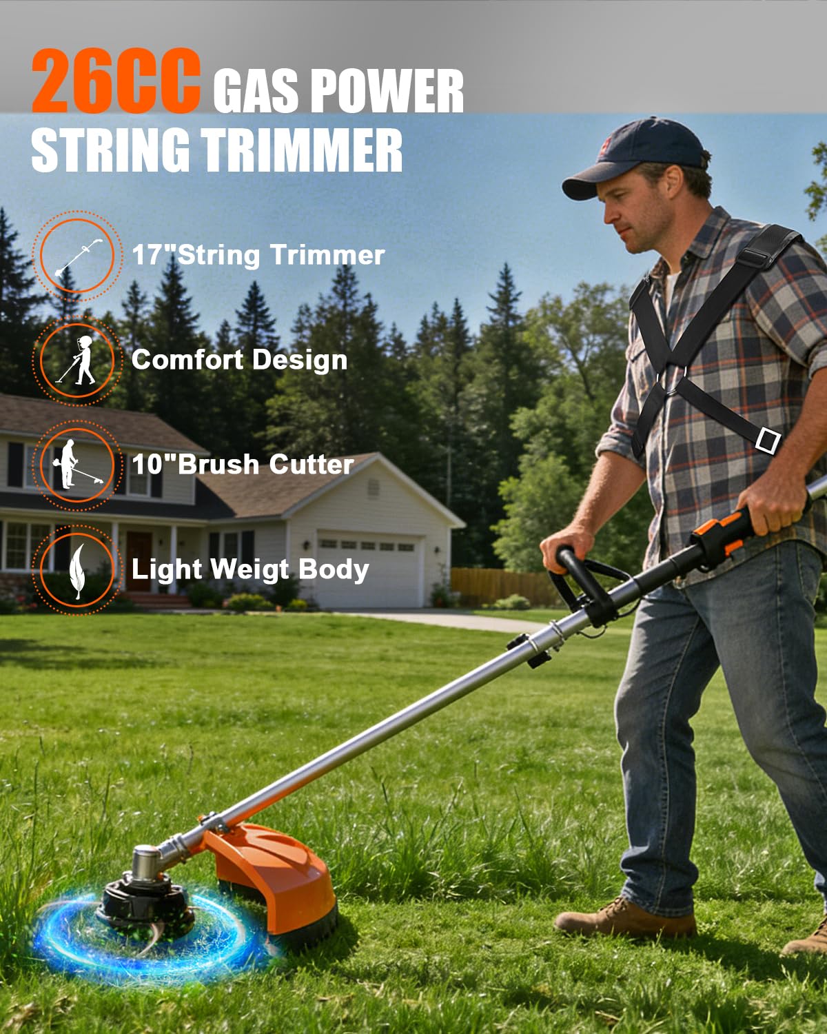 NEOTEC 26cc 6 in 1 Multi Functional Combo Kit, 2 Cycle Gas Powered Hedge Trimmer, Weed Eater Wacker, String Trimmer, Brush Cutter, Edger with 3.3FT Extension Rod