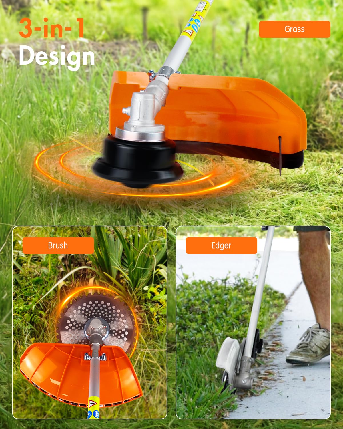 NEO-TEC 26cc 3 in 1 Weed Eater/Wacker Gas Powered 17" Gas String Trimmer Edger Brush Cutter