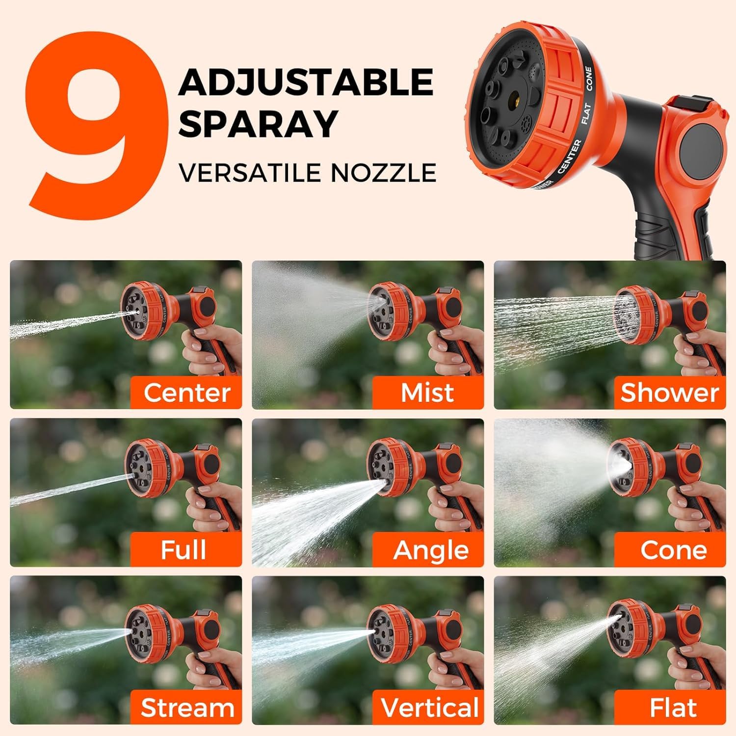NEO-TEC 50ft 1/2 Inch Retractable Garden Hose Reel, 180° Swivel Wall Mount with 9 Pattern Nozzle G151215