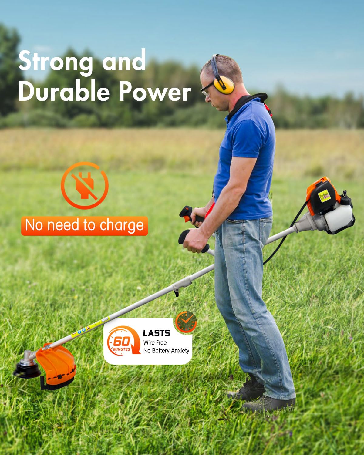 NEO-TEC 31cc 4-Cycle Gas Weed Wacker 4 in 1 String Trimmer/Edger 17'' with 10'' Brush Cutter x3 Rubber U-Handle & Shoulder Strap GX35NT