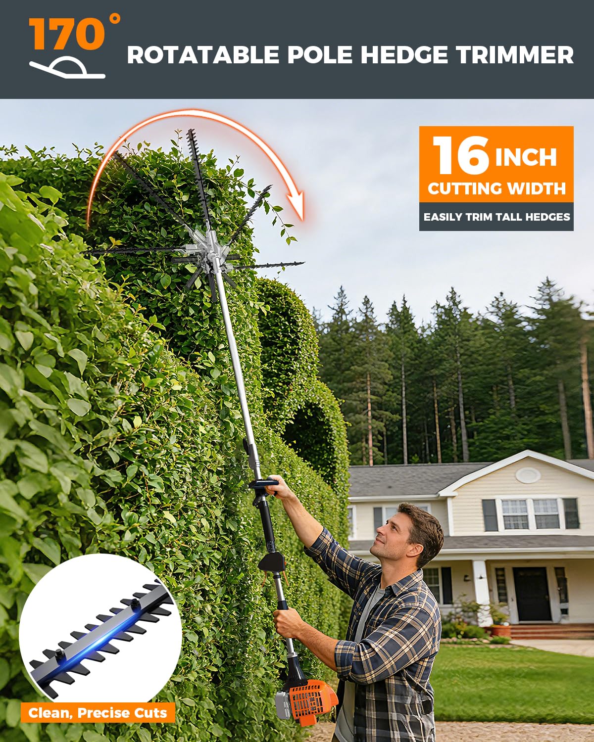 NEOTEC 26cc 4 in 1 Multi Functional Trimming Tools, Gas Powered Hedge Trimmer,Lawn Edger, String Trimmer, Brush Cutter BC260E-XJ