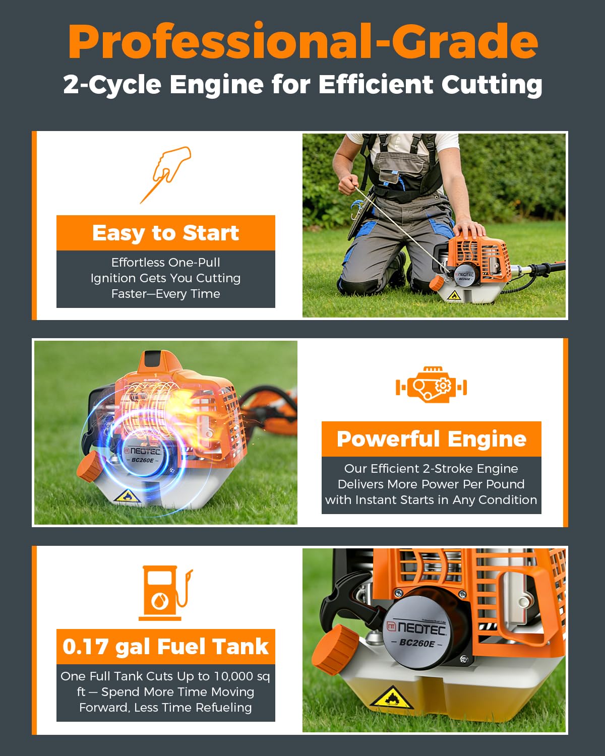 NEOTEC 26cc 4 in 1 String Trimmer/Edger, Pole Saw, Hedge Trimmer and Brush Cutter Blade BC260E-JS