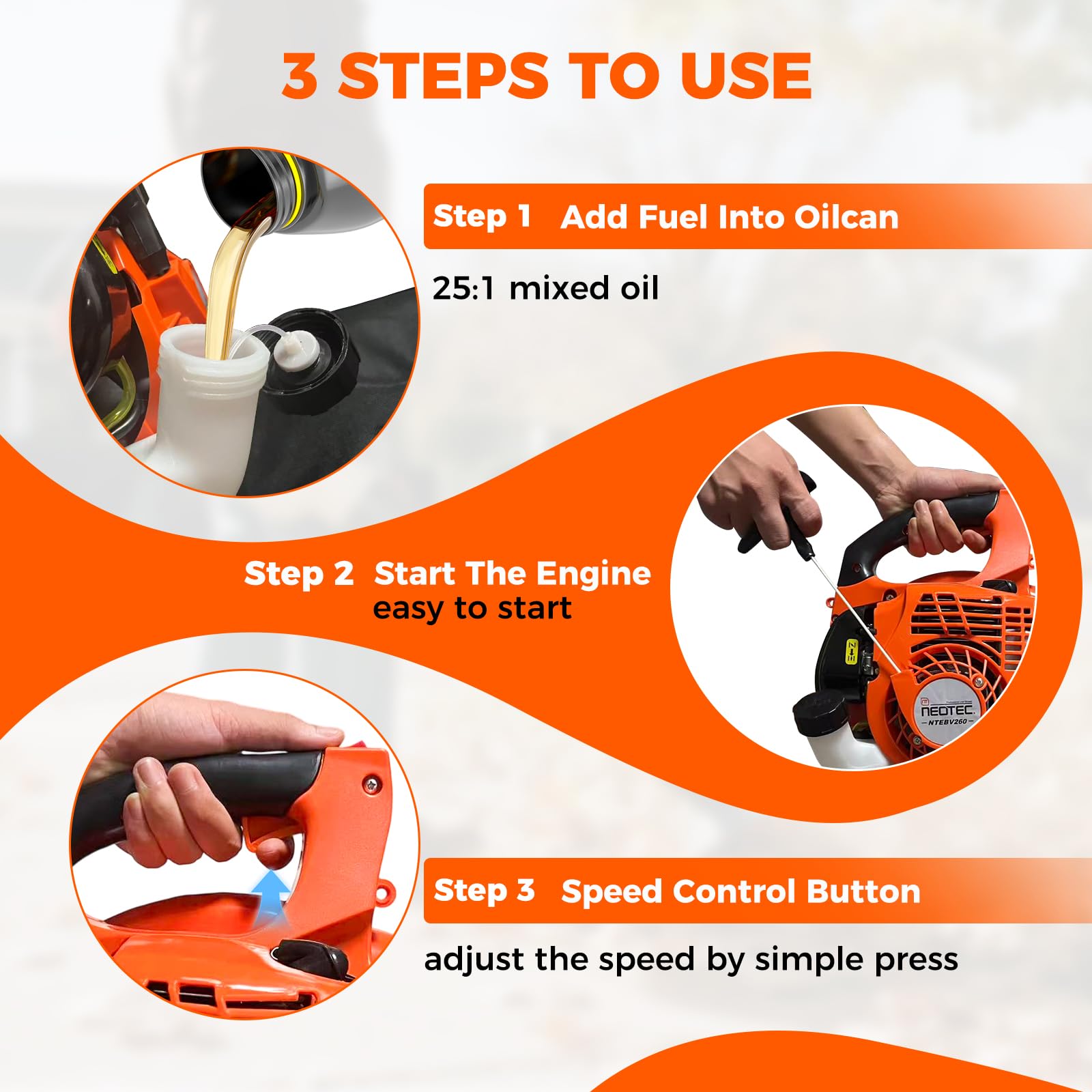 NEOTEC 3-in-1 Leaf Vacuum with Bag and Leaf Mulcher, Gas Leaf Blower – 25.4cc 180 MPH 432 CFM Handheld Blower
