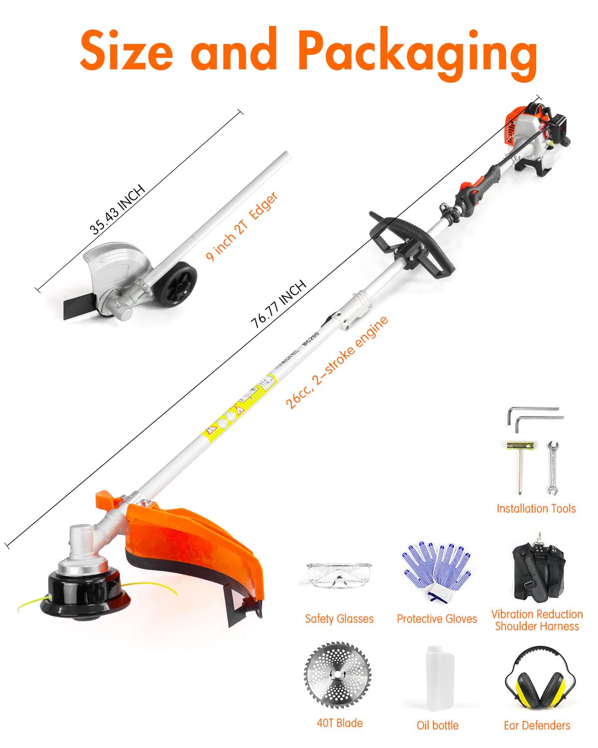 NEO-TEC 26cc 3 in 1 Weed Eater/Wacker Gas Powered 17" Gas String Trimmer Edger Brush Cutter BC260E-X