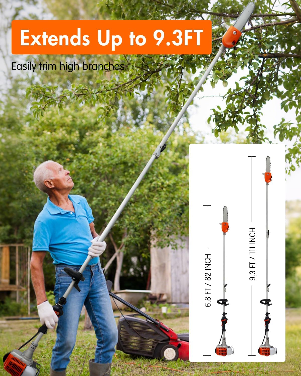 NEOTEC 26CC Gas Pole Saw 6.9-9.5 FT Extendable Gas Powered Pole Saws BC260E-JY
