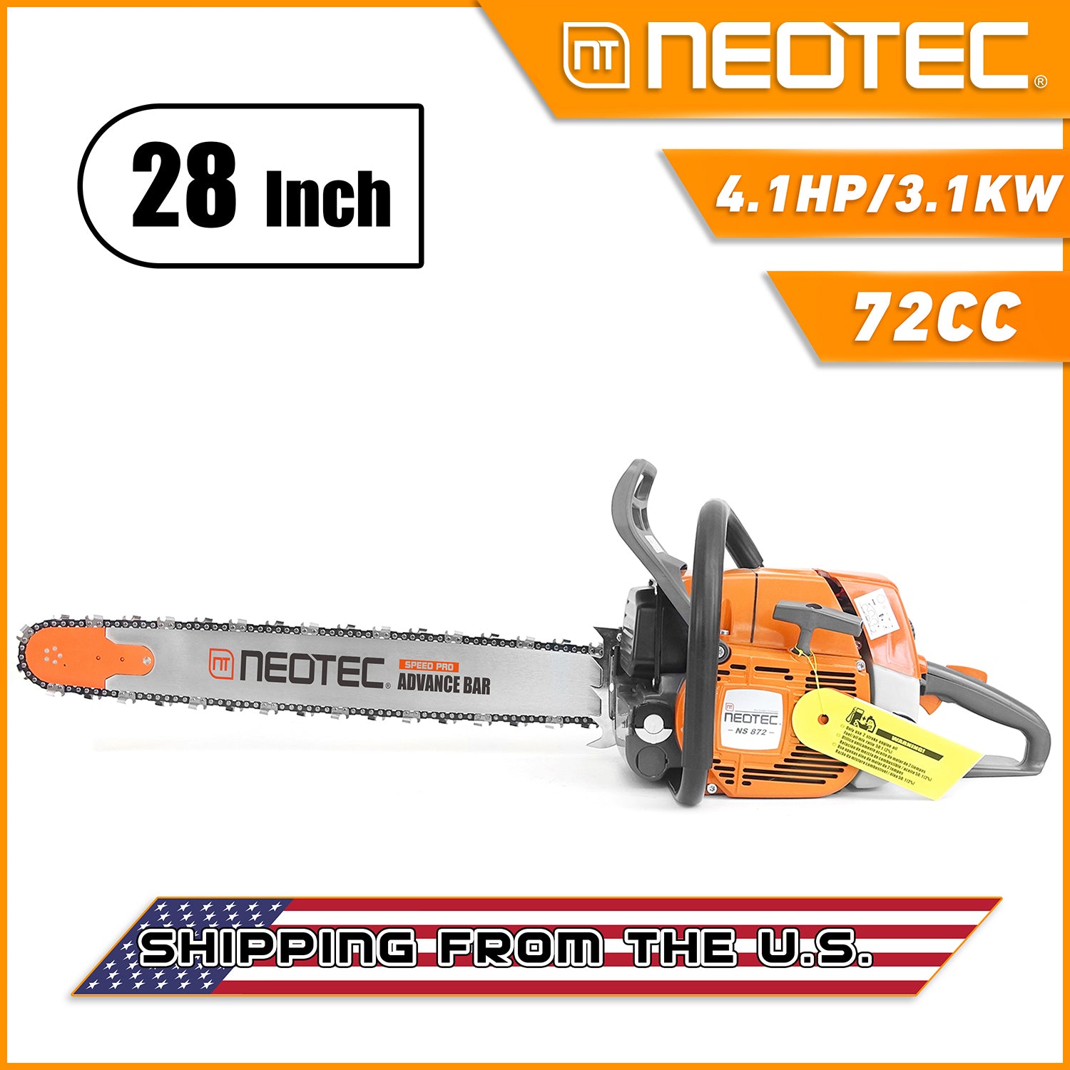 Neotec NS872 72cc Gas-Powered Chainsaw | 25