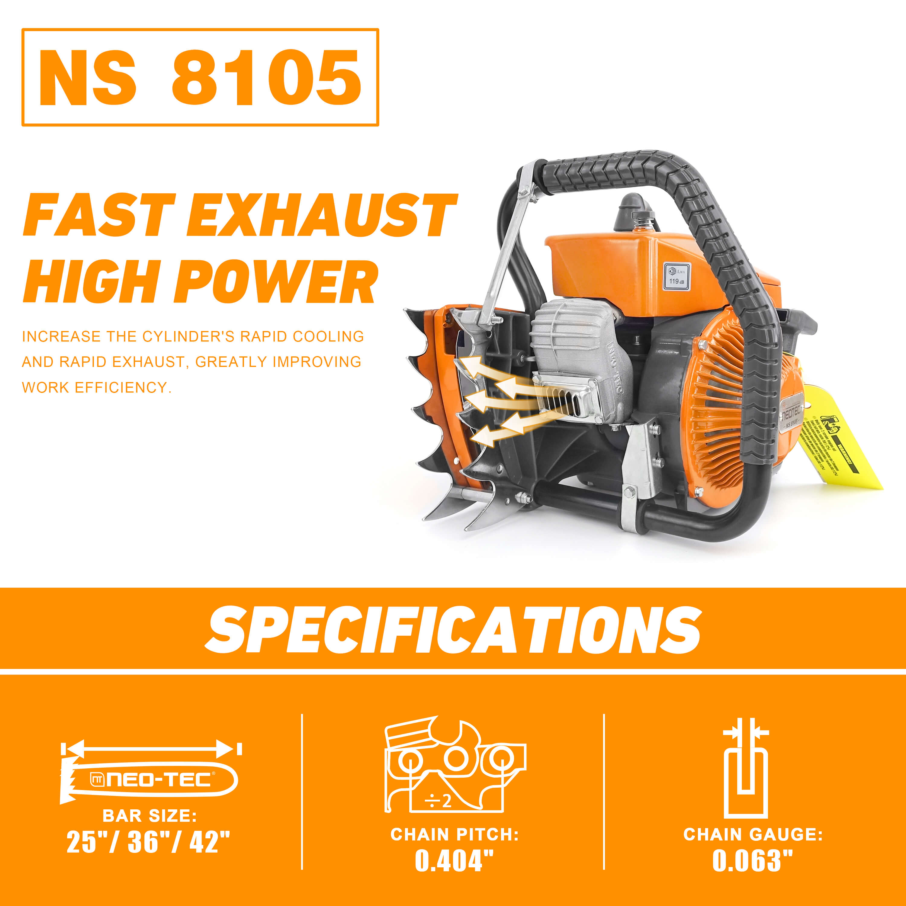 Neo-tec Chainsaw NS8105 105cc 36in 42 36 inch Gas Chainsaw for Milling - NEOTEC CHAINSAW 