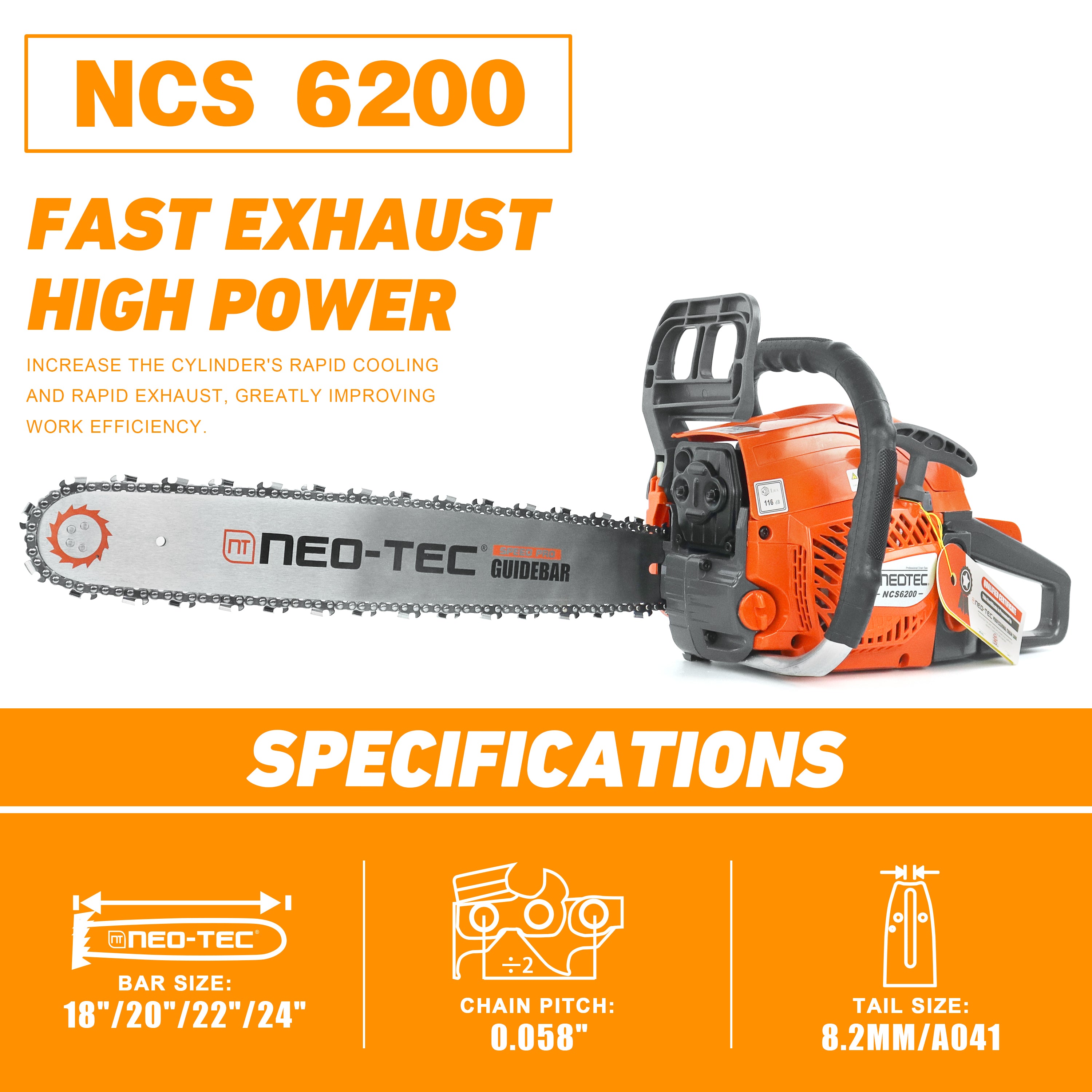 Neo-tec NCS6200 20 Inch Chainsaw 62 60CC Power Chinese Chainsaw Gas - NEOTEC CHAINSAW 