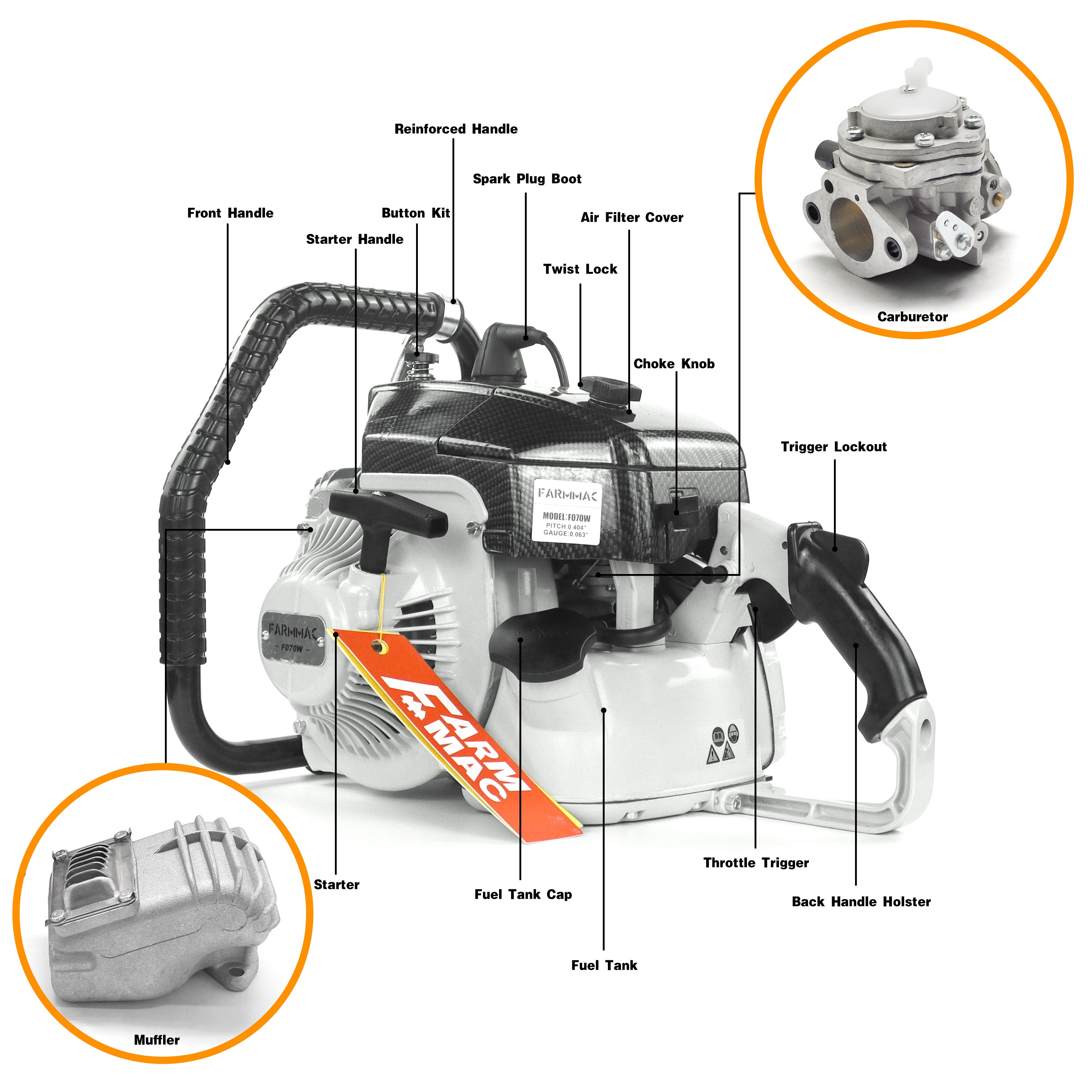 Gas Chainsaw FARMMAC F070W 105cc 42 36 inch Chainsaw for Milling U.S. STOCK - NEOTEC CHAINSAW 