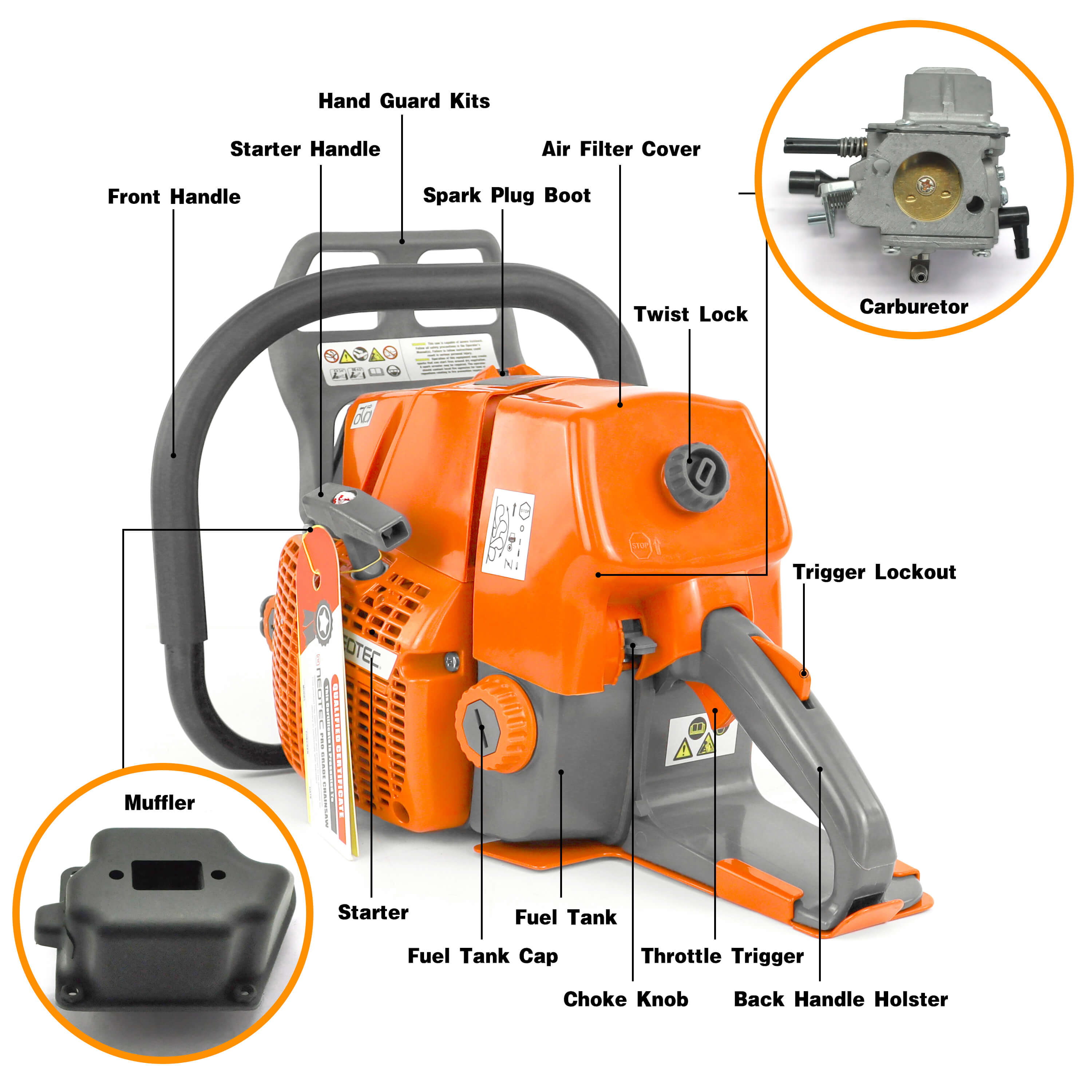 Neo-tec Chainsaw NS892 92 90cc 24 36in 42 36 25 inch Gas Chainsaw US STOCK - NEOTEC CHAINSAW 