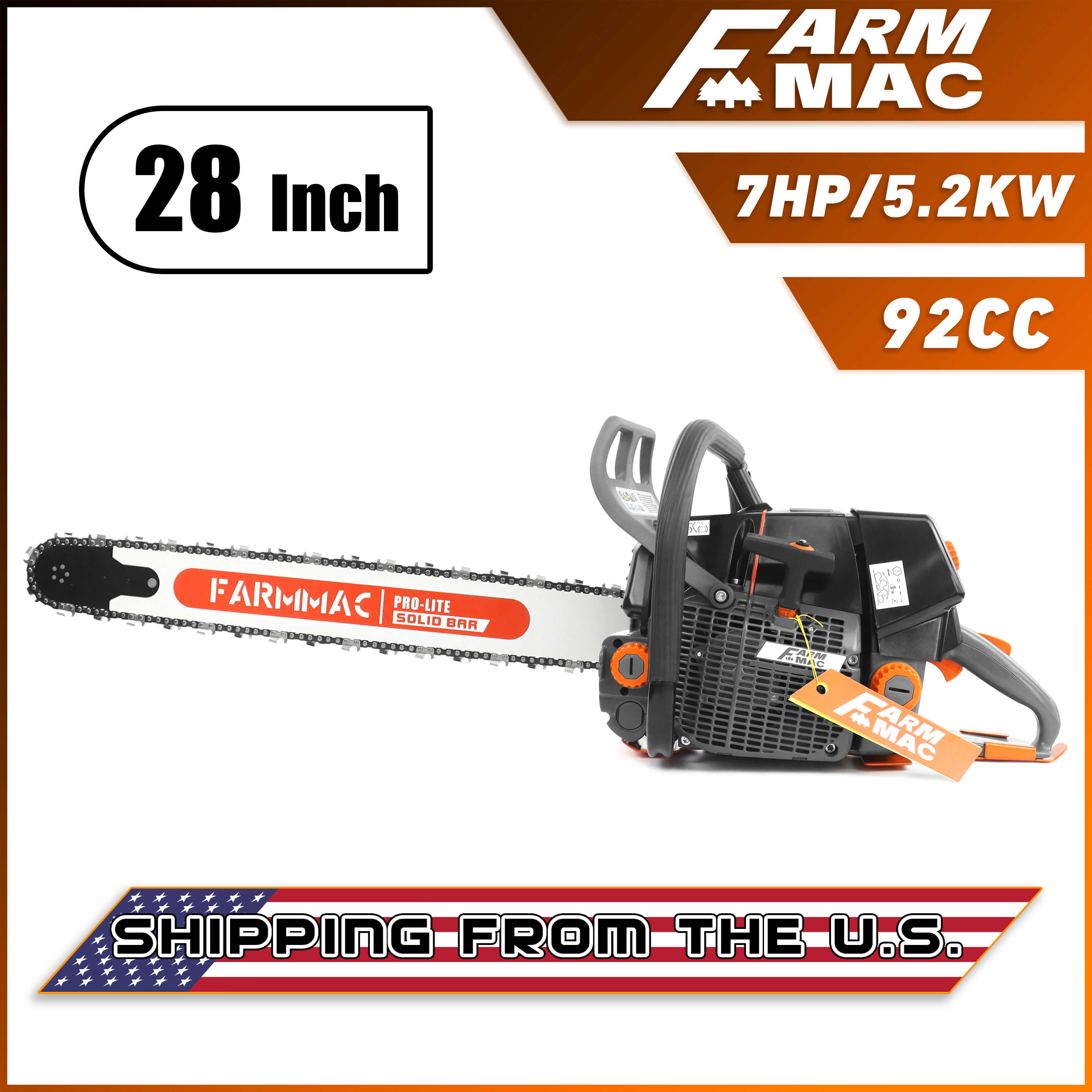 Gas Chainsaw FARMMAC F660V 92 90cc 24 28 36 inch Chainsaw for Milling