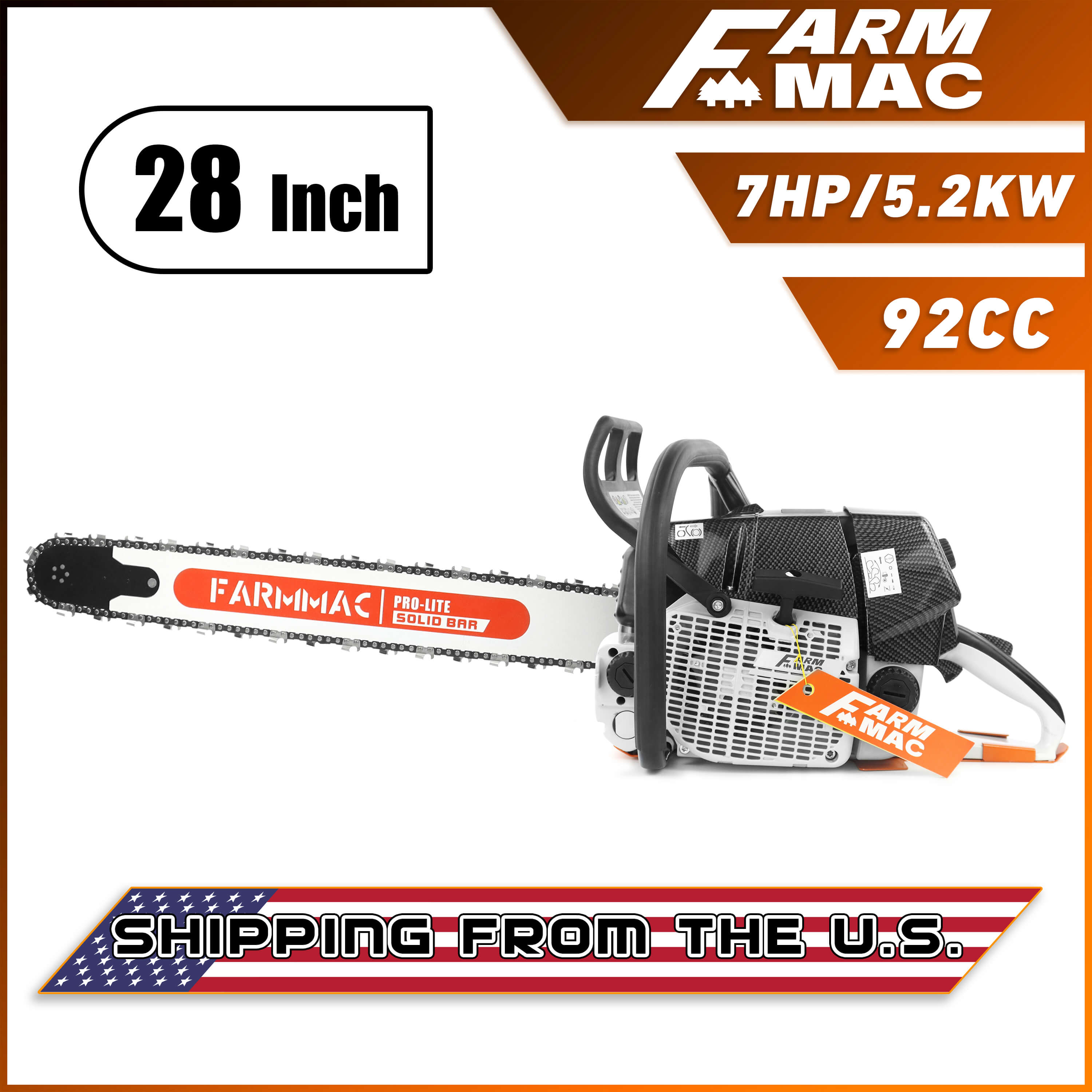 Gas Chainsaw FARMMAC F660VW 92 90cc 24in 36 42 inch Chainsaw U.S. STOCK - NEOTEC CHAINSAW 
