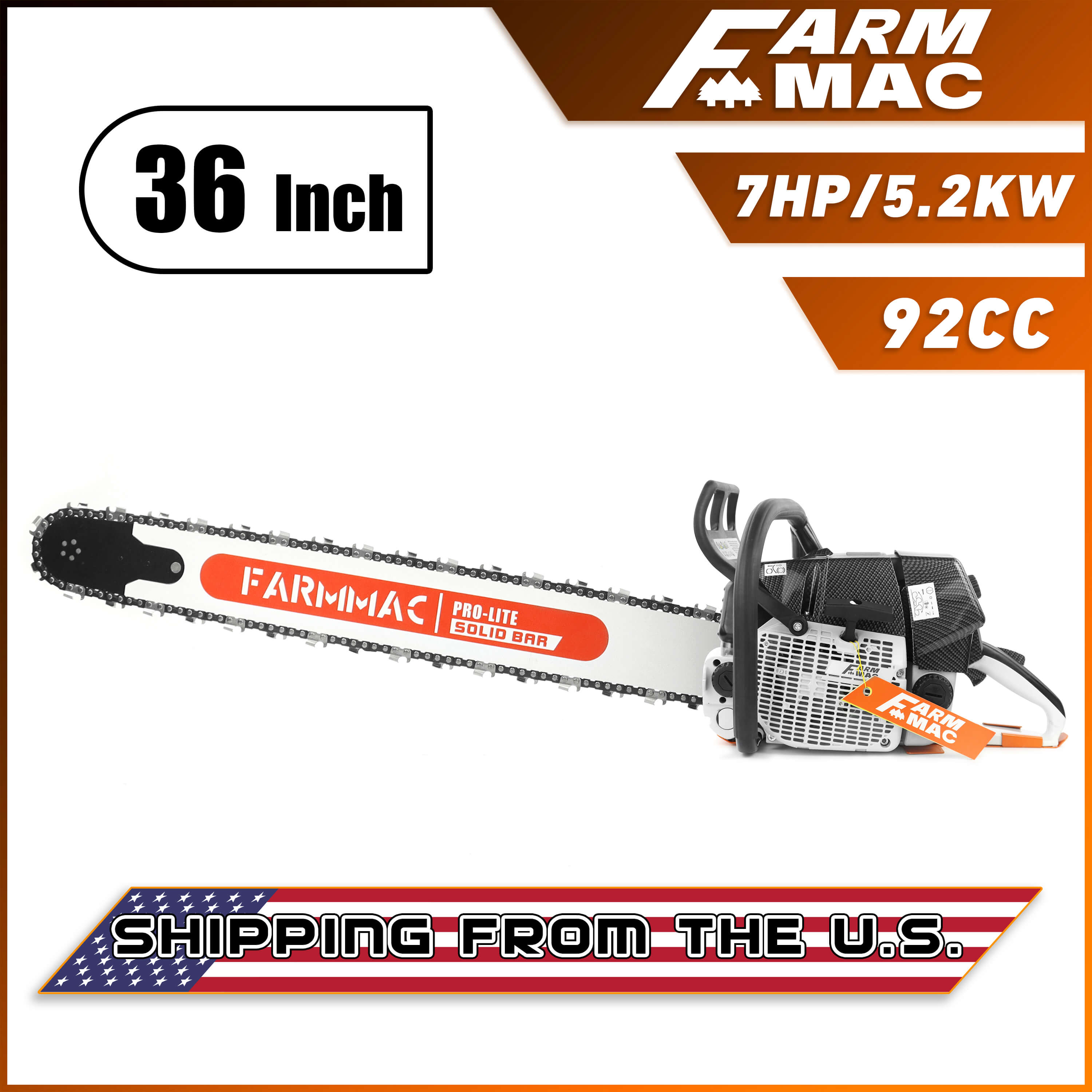 Gas Chainsaw FARMMAC F660VW 92 90cc 24in 36 42 inch Chainsaw U.S. STOCK - NEOTEC CHAINSAW 