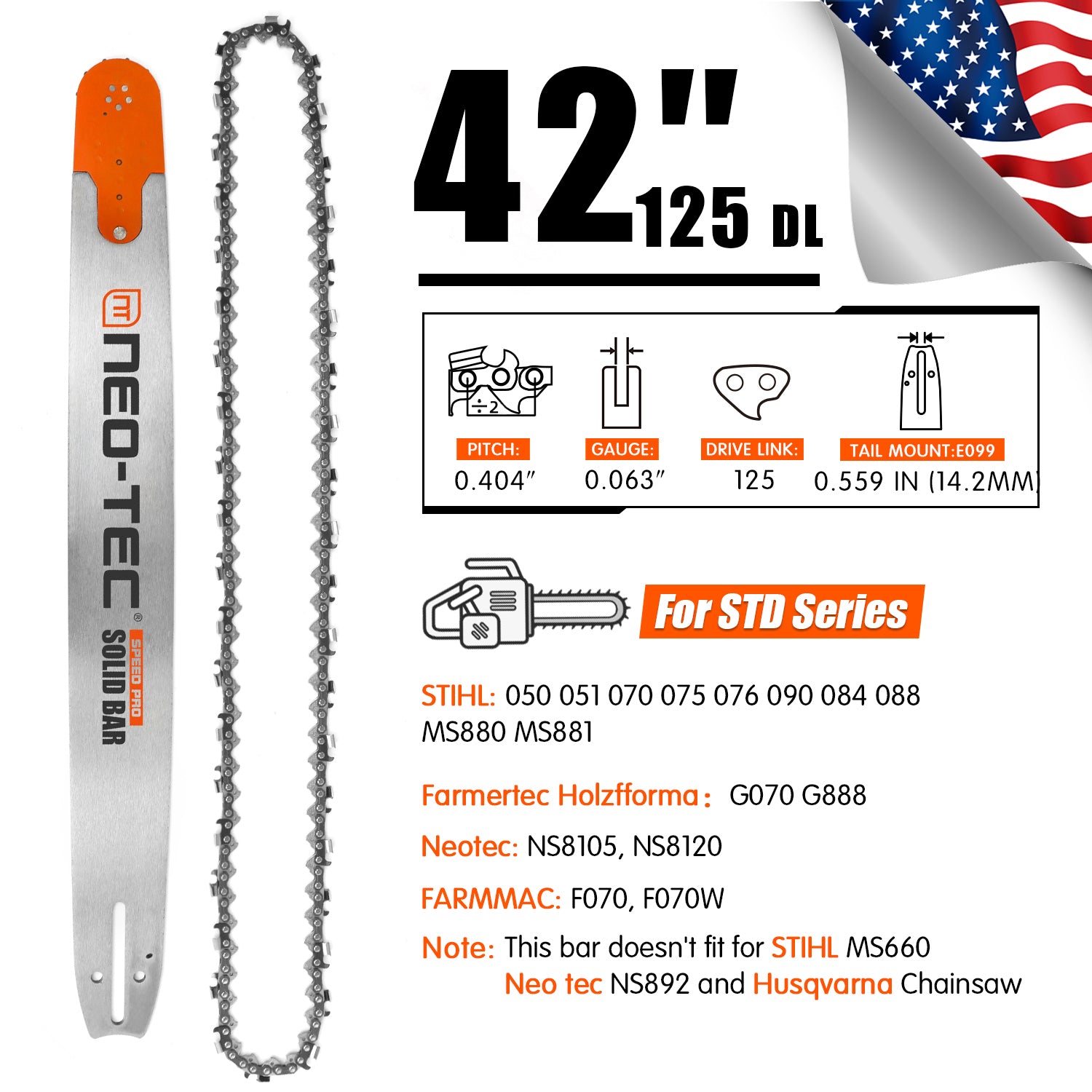 42-Inch Extra-Long Chainsaw Bar with Anti-Kickback Chain Design