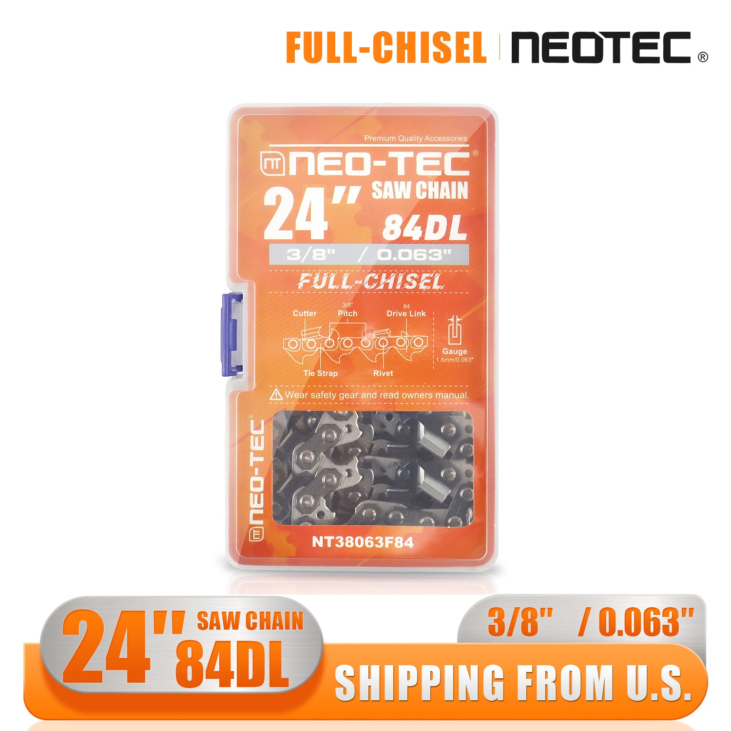 Chain 3/8 Pitch 0.063 Gauge Full Chisel 84 Drive Links Fit for 24/25 Inch Bar Stihl Chainsaw 038 066 044 MS660 MS381 G660 Husqvarna Cadena 365 372XP Poulan Jonsered Oregon Blades